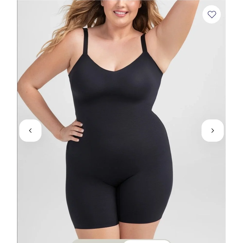 Honeylove Mid-Thigh Bodysuit 2X Plus Size Black Shapewear Sculpting Wireless Bra